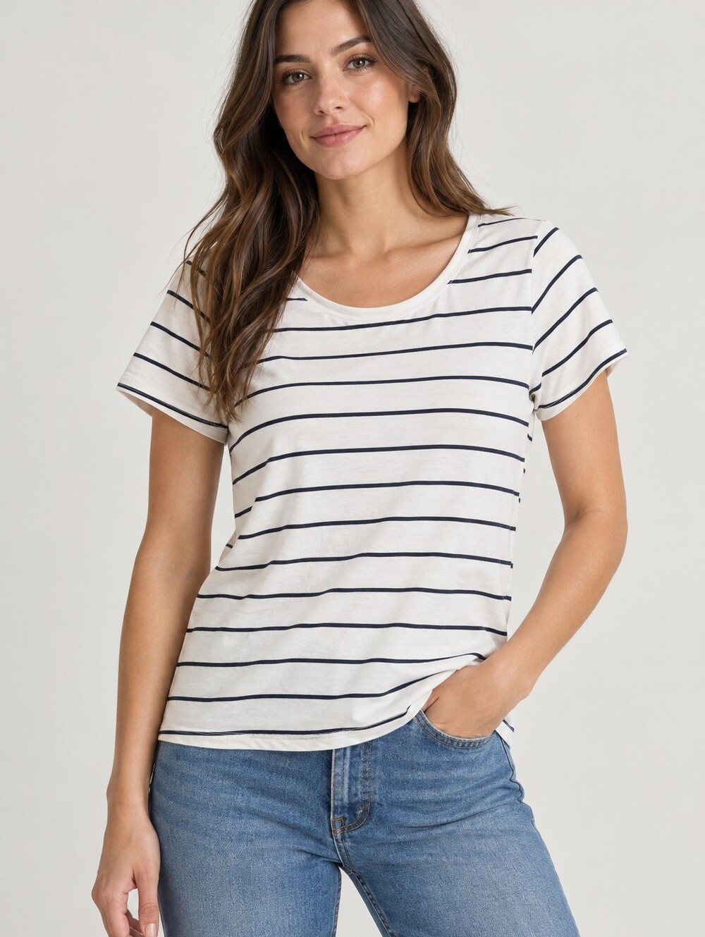 Quince Women’s M White Navy Striped TShirt Short Sleeve Coastal Breton Tee